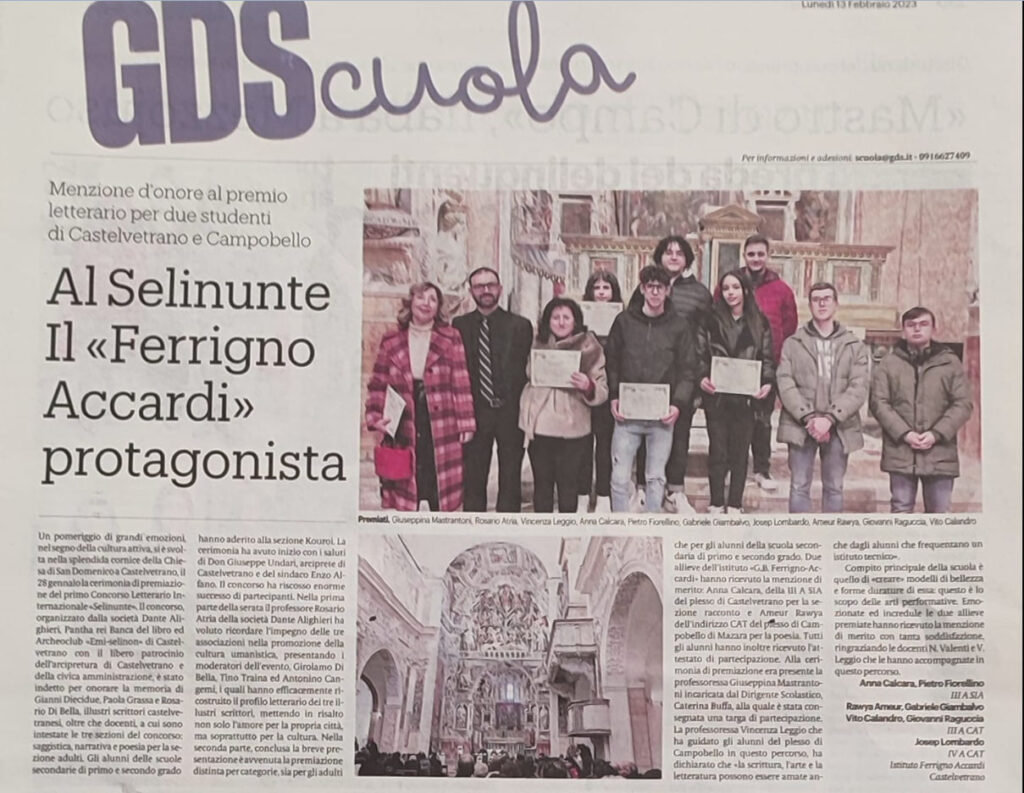 Articolo giornale premio letterario Selinunte